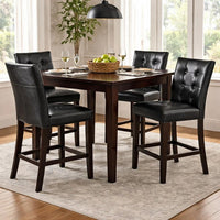 Wood & Polyurethane High Chair, Black & Brown, Set of 2 - PDX-F1754