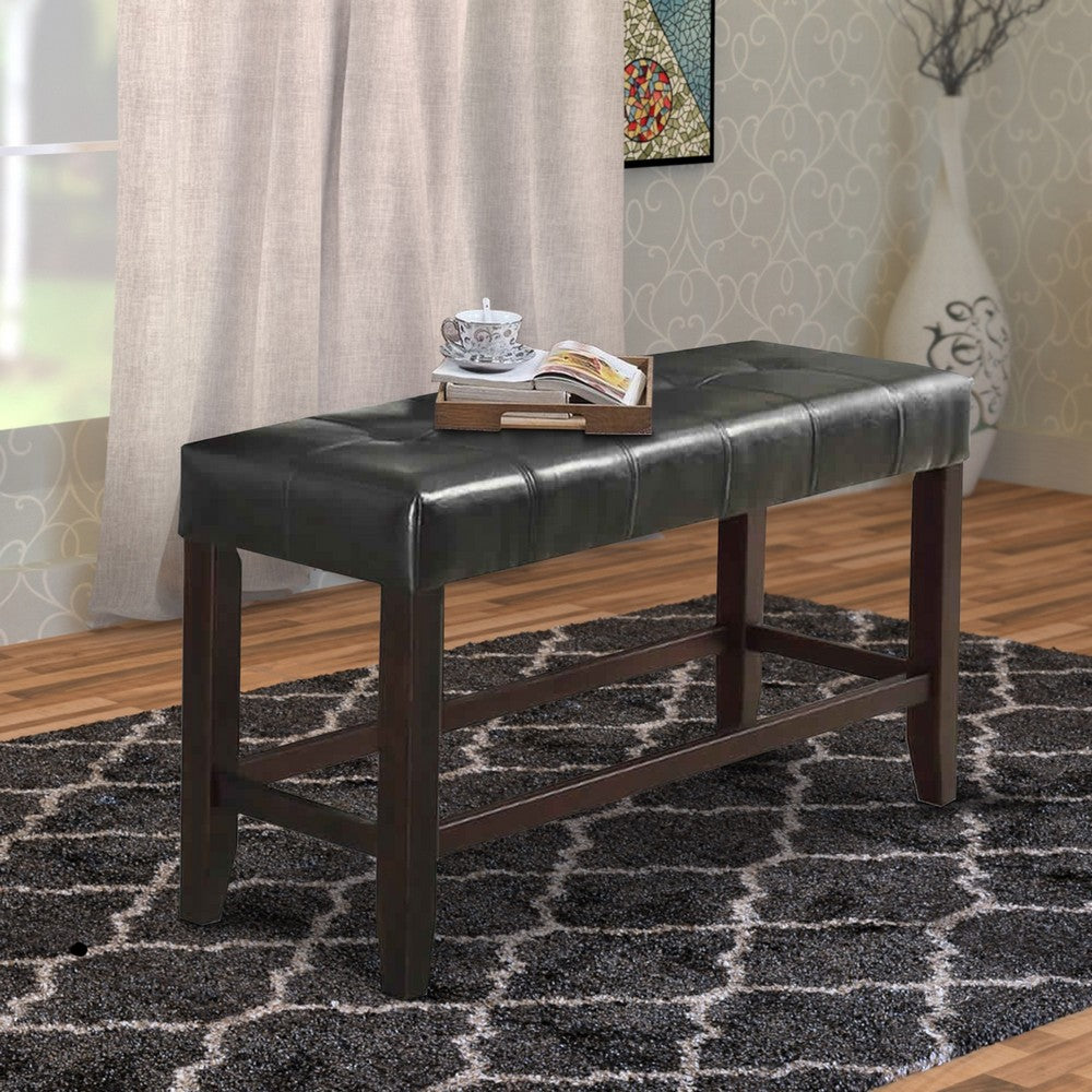 Wood Based High Bench With Tufted Seat Black and Brown - PDX-F1755