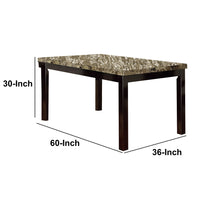 Slick Finish Faux Marble & Pine Wood Dining Table, Brown - BM171261