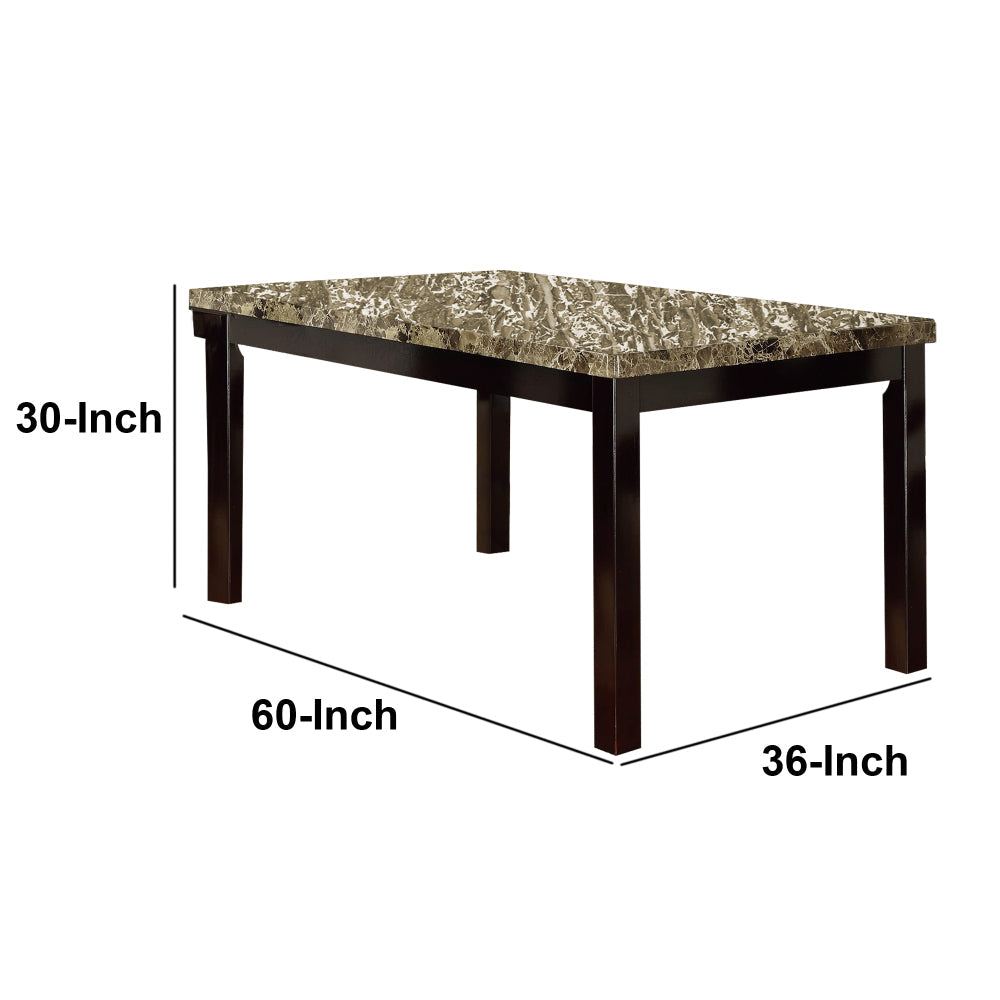 Slick Finish Faux Marble & Pine Wood Dining Table, Brown - PDX-F2093