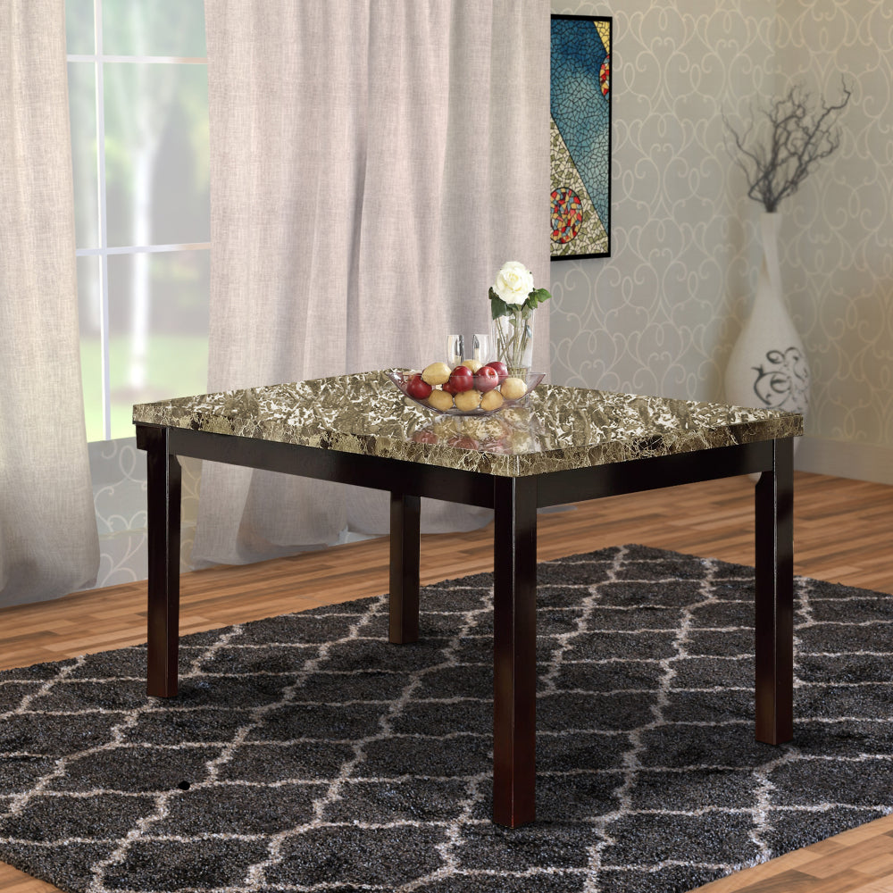 Slick Finish Faux Marble & Pine Wood Dining Table, Brown - PDX-F2093