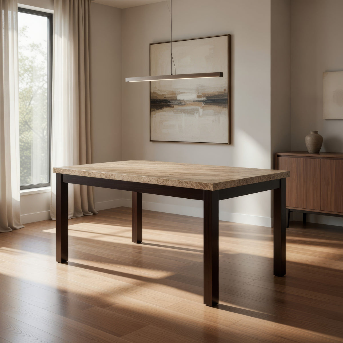 Slick Finish Faux Marble & Pine Wood Dining Table, Brown - BM171261