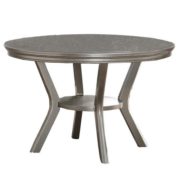 Rubber Wood Round Dining Table With Bottom Shelf Silver - PDX-F2150