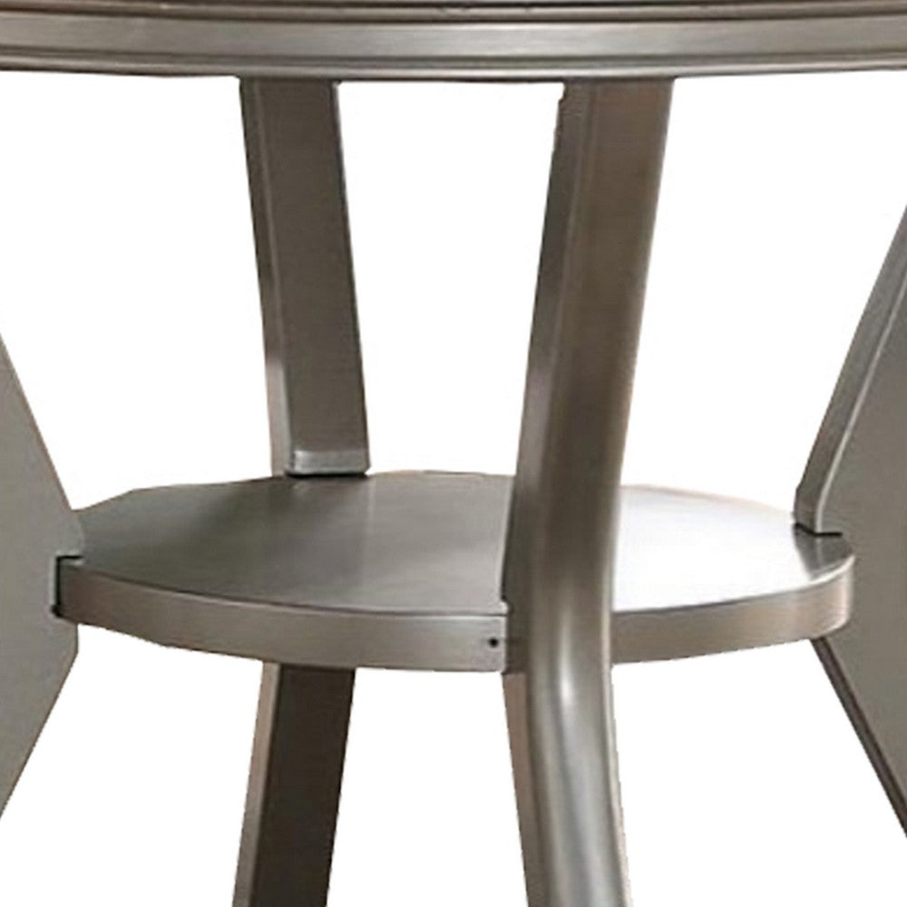 Rubber Wood Round Dining Table With Bottom Shelf Silver - PDX-F2150