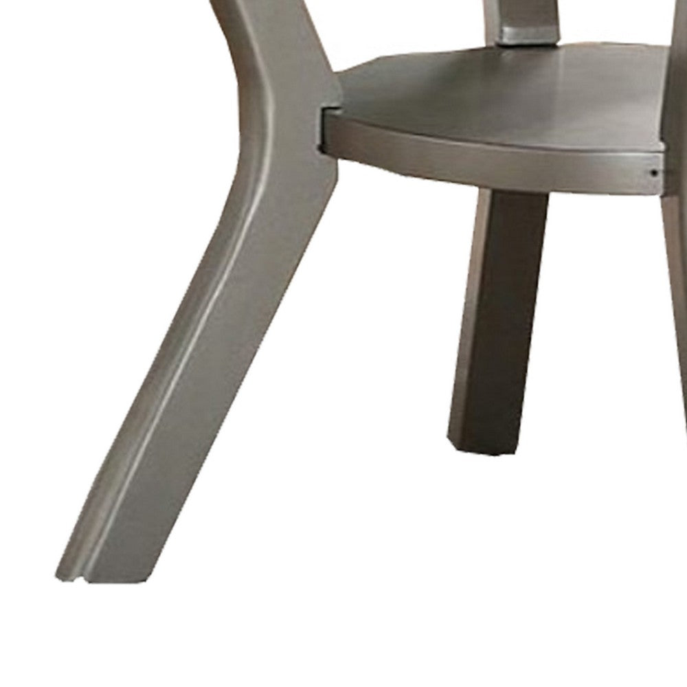 Rubber Wood Round Dining Table With Bottom Shelf Silver - PDX-F2150