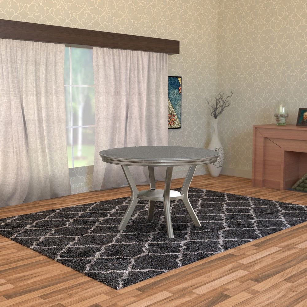 Rubber Wood Round Dining Table With Bottom Shelf Silver - PDX-F2150