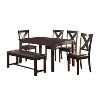 Rubber Wood 6 Pieces Dining Set In Espresso Brown - PDX-F2297