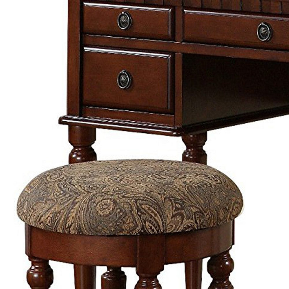 Commodious Vanity Set Featuring Stool And Mirror Cherry Brown - PDX-F4071