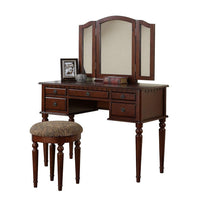 Commodious Vanity Set Featuring Stool And Mirror Cherry Brown - PDX-F4071
