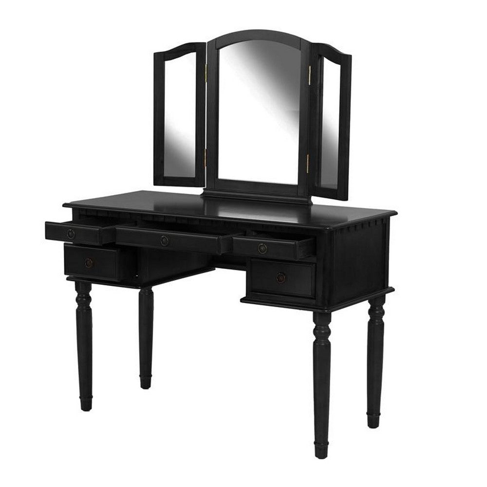 Commodious Vanity Set Featuring Stool And Mirror Black - PDX-F4072