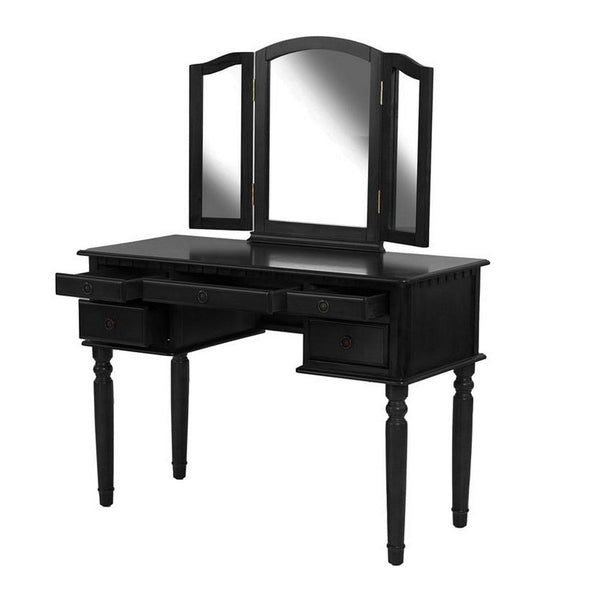 Commodious Vanity Set Featuring Stool And Mirror Black - PDX-F4072