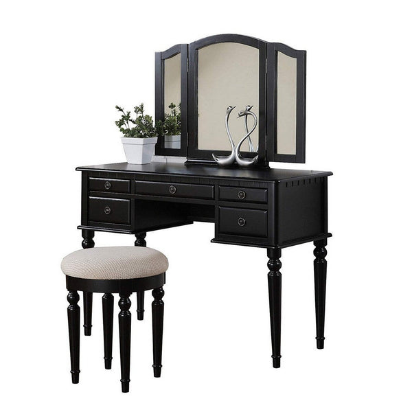 Commodious Vanity Set Featuring Stool And Mirror Black - PDX-F4072
