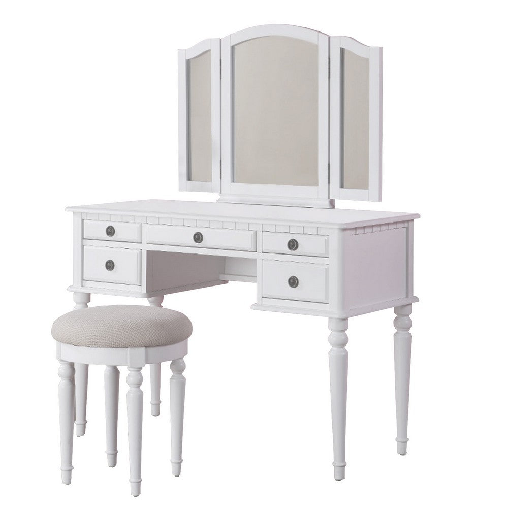 Wooden Vanity Set With Stool White - PDX-F4074