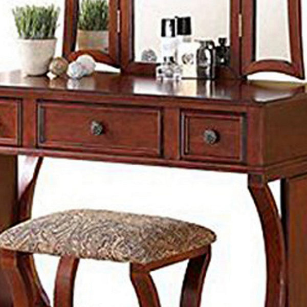 Modish Vanity Set Featuring Stool And Mirror Cherry Brown - PDX-F4118