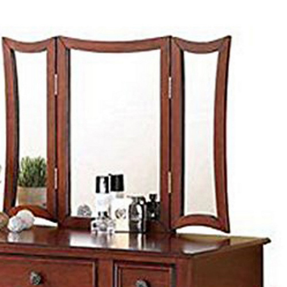 Modish Vanity Set Featuring Stool And Mirror Cherry Brown - PDX-F4118