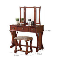Modish Vanity Set Featuring Stool And Mirror Cherry Brown - PDX-F4118