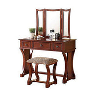 Modish Vanity Set Featuring Stool And Mirror Cherry Brown - PDX-F4118