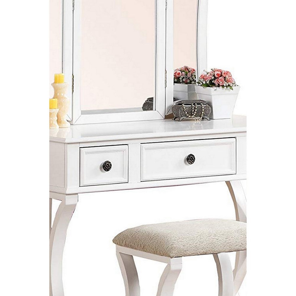 Modish Vanity Set Featuring Stool And Mirror White - PDX-F4119