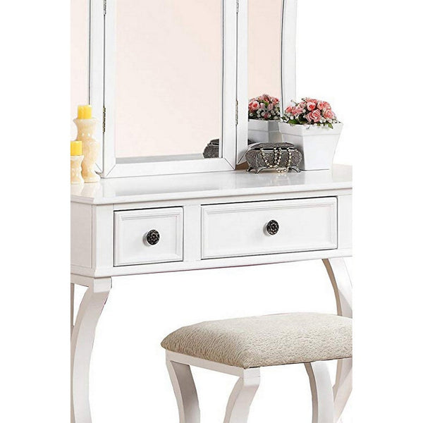 Modish Vanity Set Featuring Stool And Mirror White - PDX-F4119
