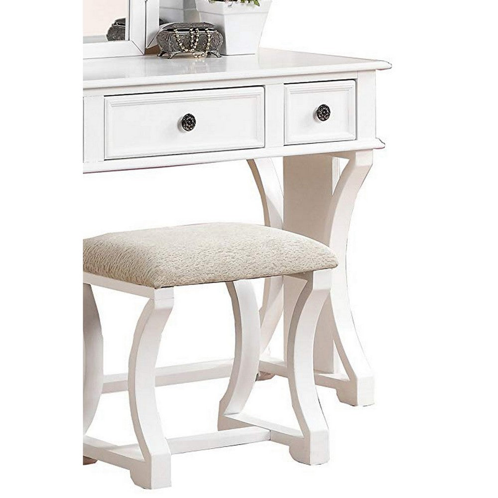 Modish Vanity Set Featuring Stool And Mirror White - PDX-F4119