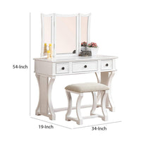 Modish Vanity Set Featuring Stool And Mirror White - PDX-F4119
