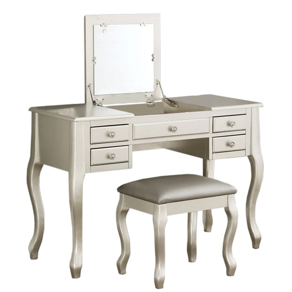 Cherub Vanity Set Featuring Stool And Mirror Silver - PDX-F4145