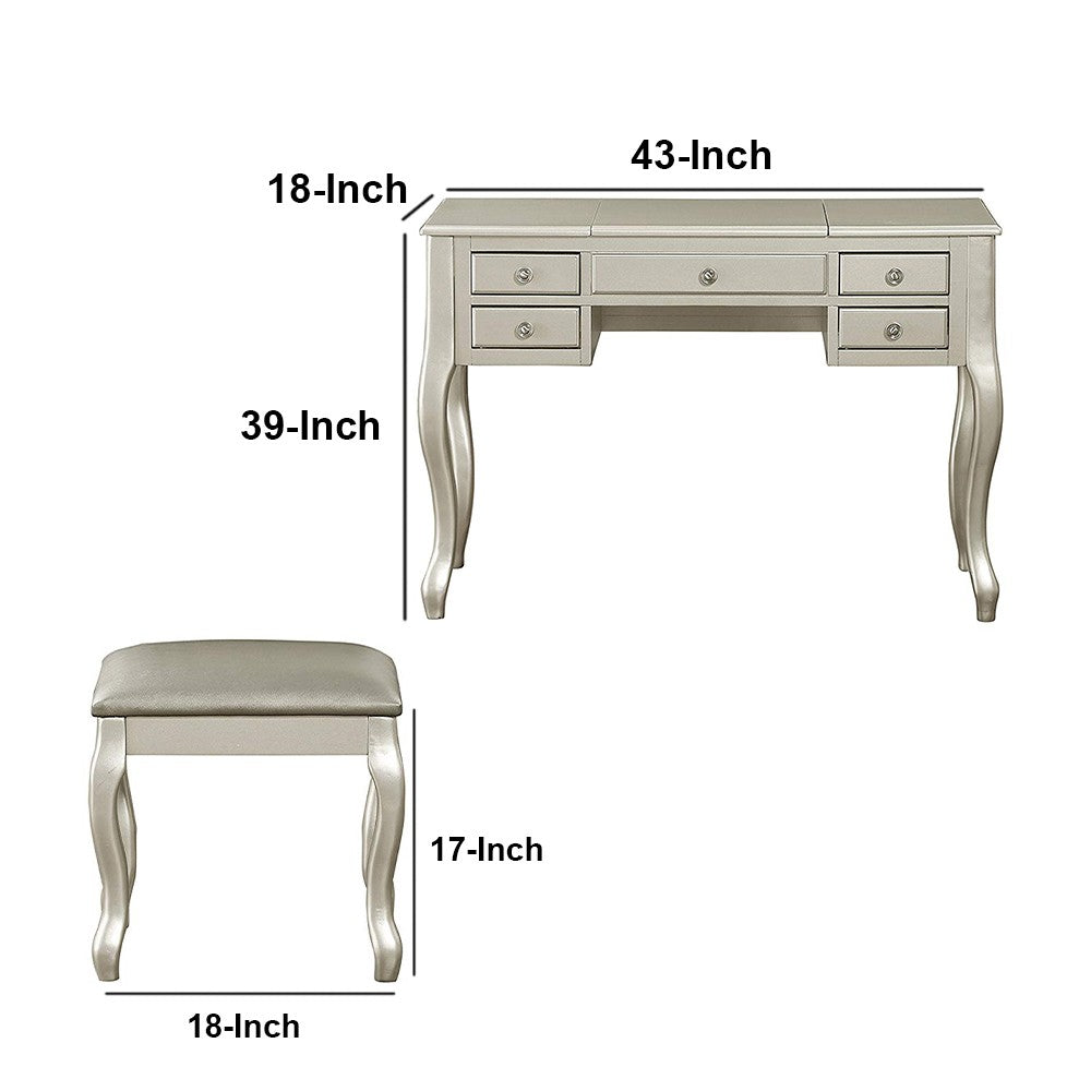 Cherub Vanity Set Featuring Stool And Mirror Silver - PDX-F4145