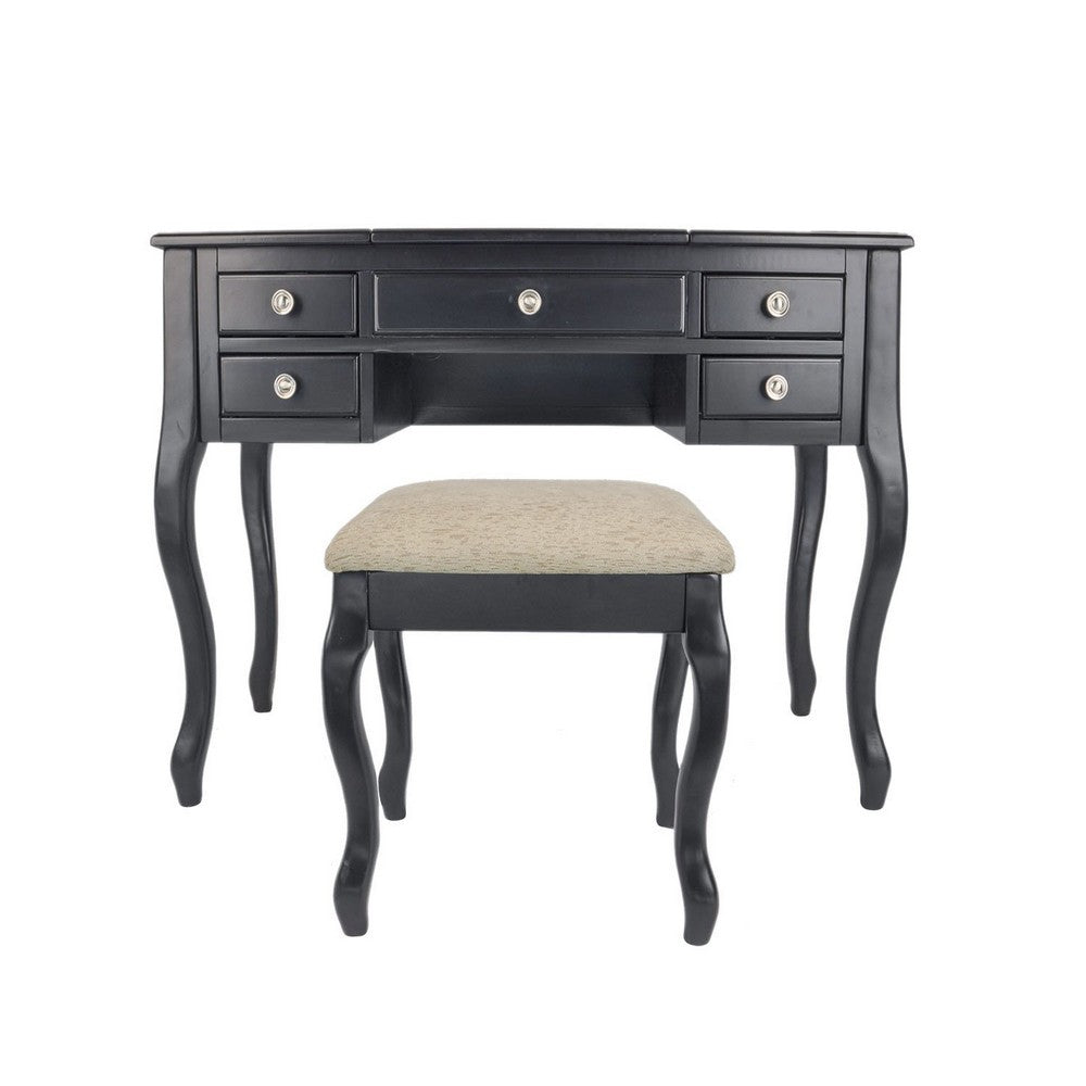 Cherub Vanity Set Featuring Stool And Mirror Black - PDX-F4146