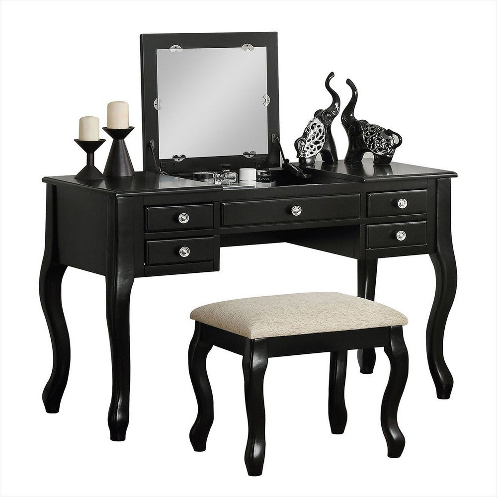 Cherub Vanity Set Featuring Stool And Mirror Black - PDX-F4146