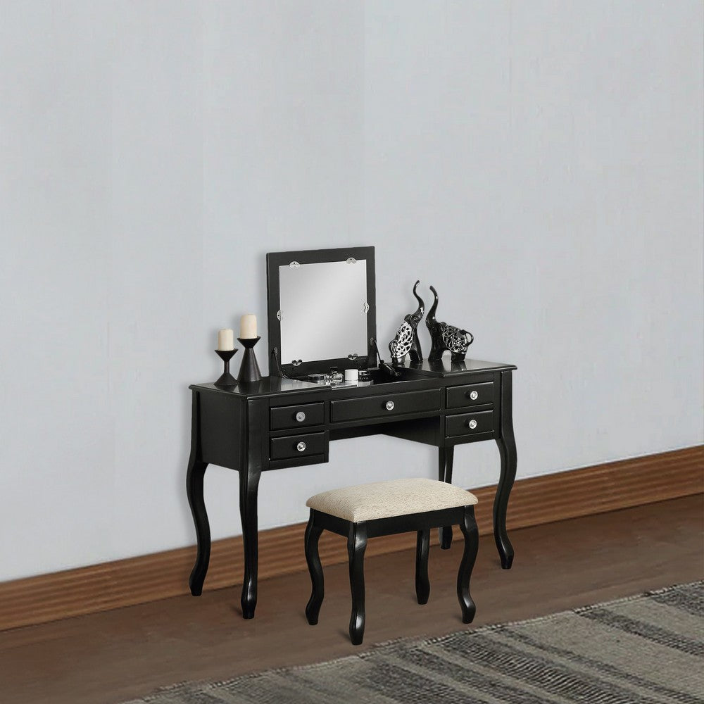Cherub Vanity Set Featuring Stool And Mirror Black - PDX-F4146