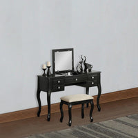 Cherub Vanity Set Featuring Stool And Mirror Black - PDX-F4146