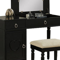 Seraph Vanity Set Featuring Stool And Mirror Black - PDX-F4177