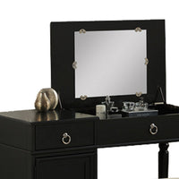 Seraph Vanity Set Featuring Stool And Mirror Black - PDX-F4177