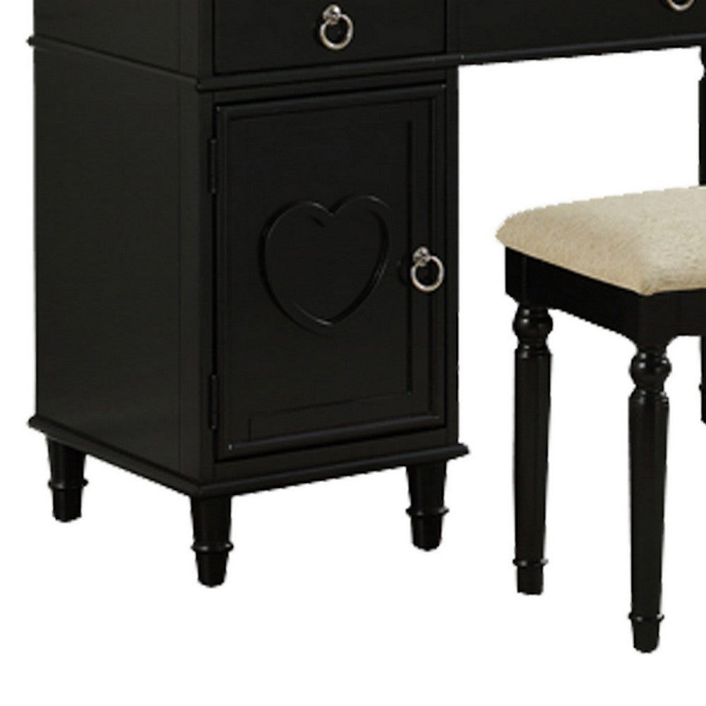 Seraph Vanity Set Featuring Stool And Mirror Black - PDX-F4177