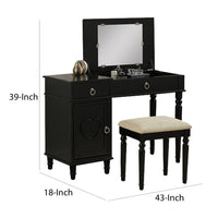 Seraph Vanity Set Featuring Stool And Mirror Black - PDX-F4177