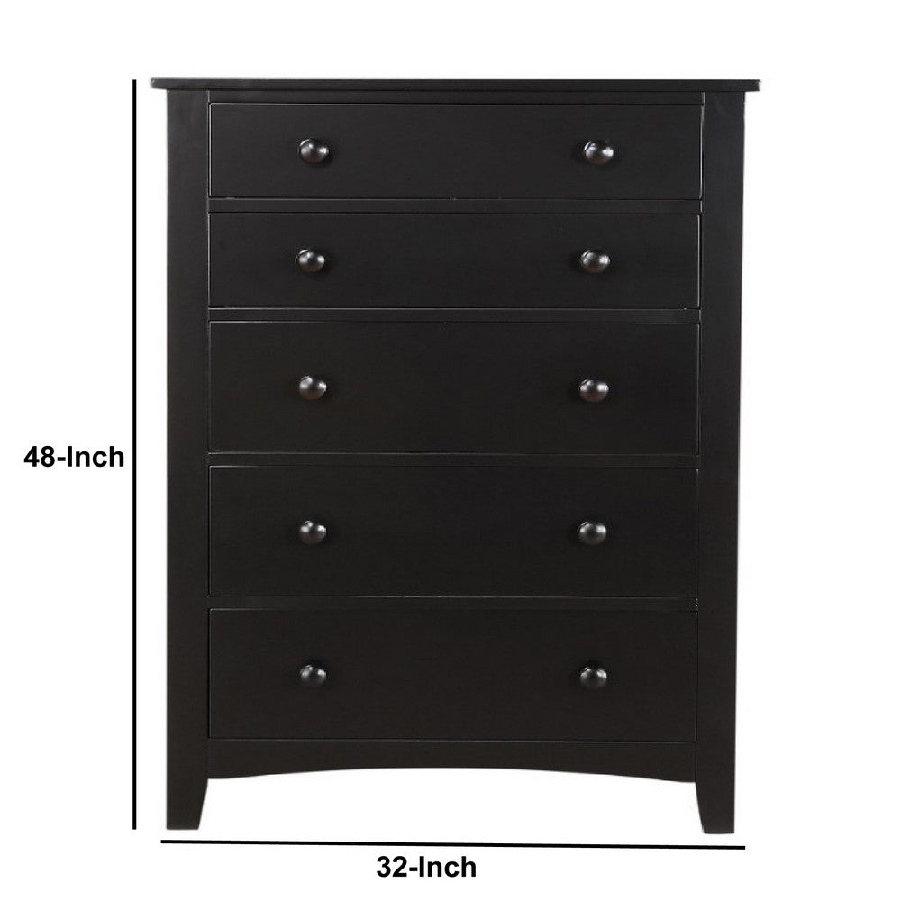 Pine Wood With Varied Size 5 Drawer Chest, Black - PDX-F4237