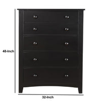 Pine Wood With Varied Size 5 Drawer Chest, Black - PDX-F4237
