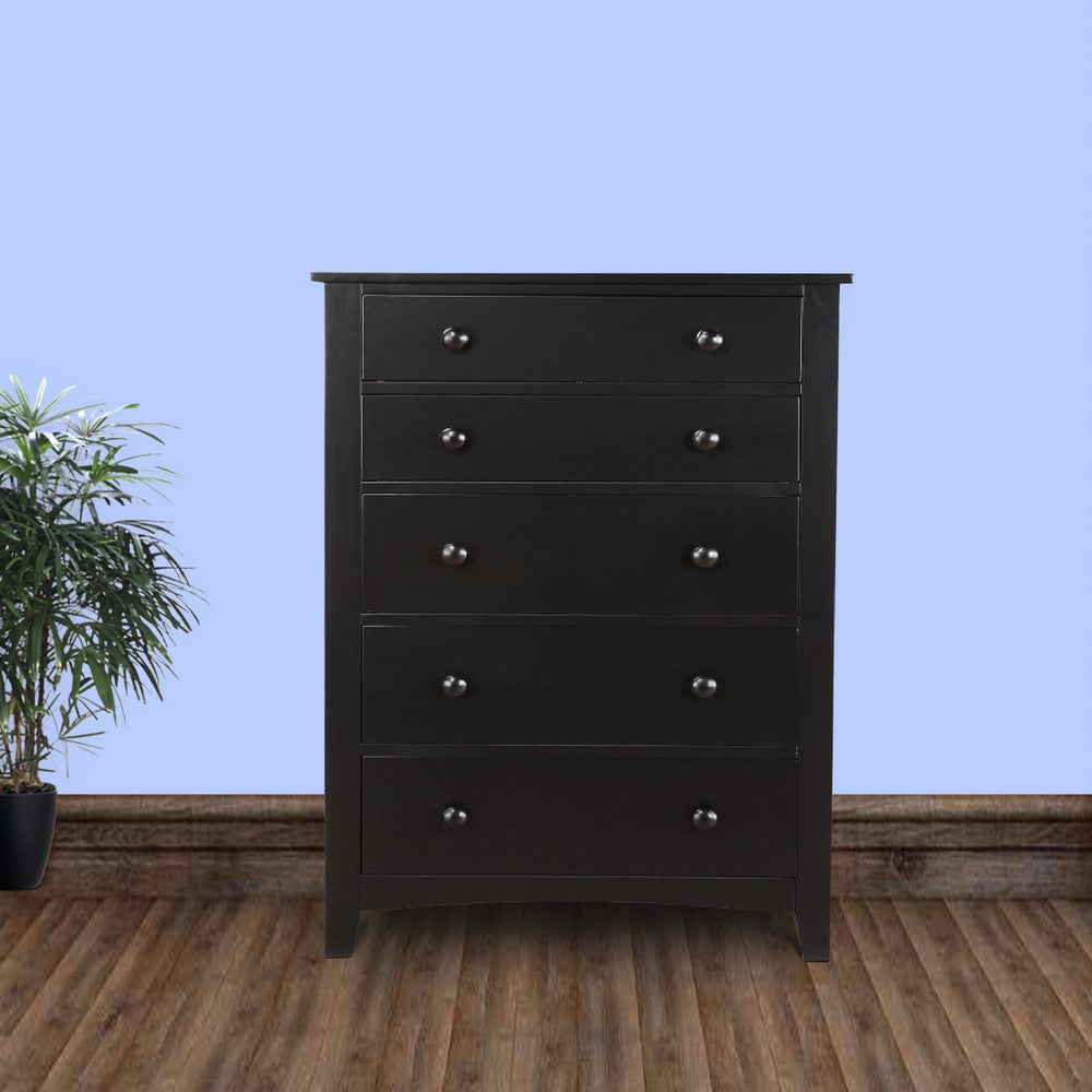 Pine Wood With Varied Size 5 Drawer Chest, Black - PDX-F4237