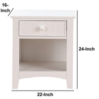 Wooden Night Stand With Bottom Open Shelf, White - PDX-F4238