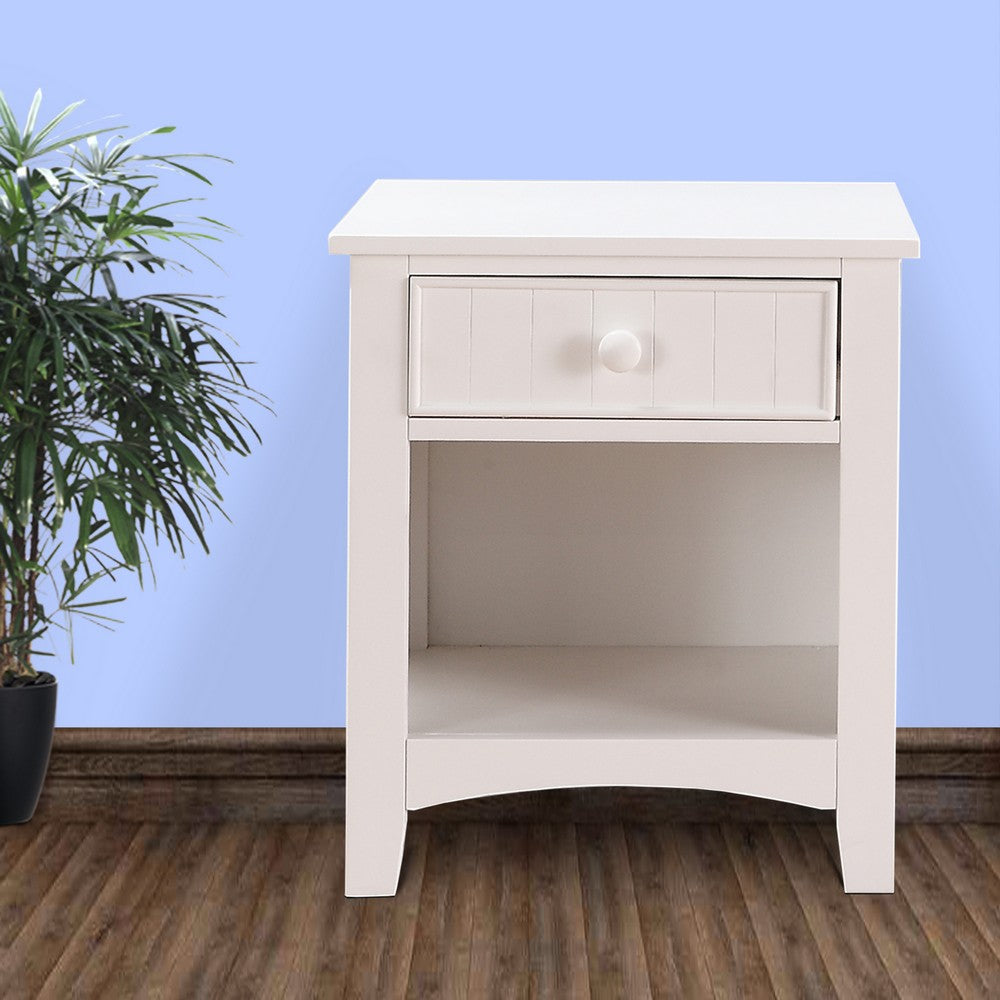 Wooden Night Stand With Bottom Open Shelf, White - PDX-F4238