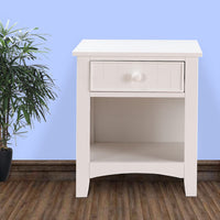 Wooden Night Stand With Bottom Open Shelf, White - PDX-F4238