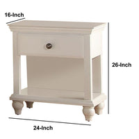 Poplar Wood Night Stand With Spacious Storage, White - PDX-F4349