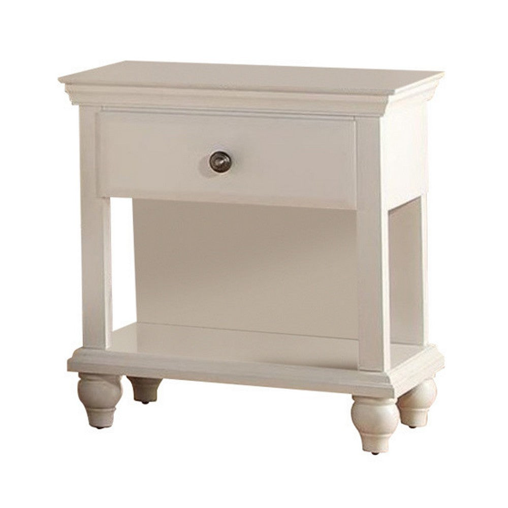 Poplar Wood Night Stand With Spacious Storage, White - PDX-F4349