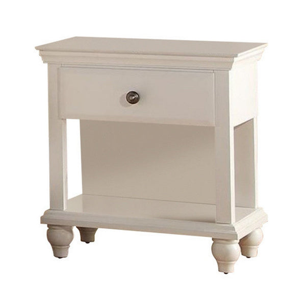 Poplar Wood Night Stand With Spacious Storage, White - PDX-F4349