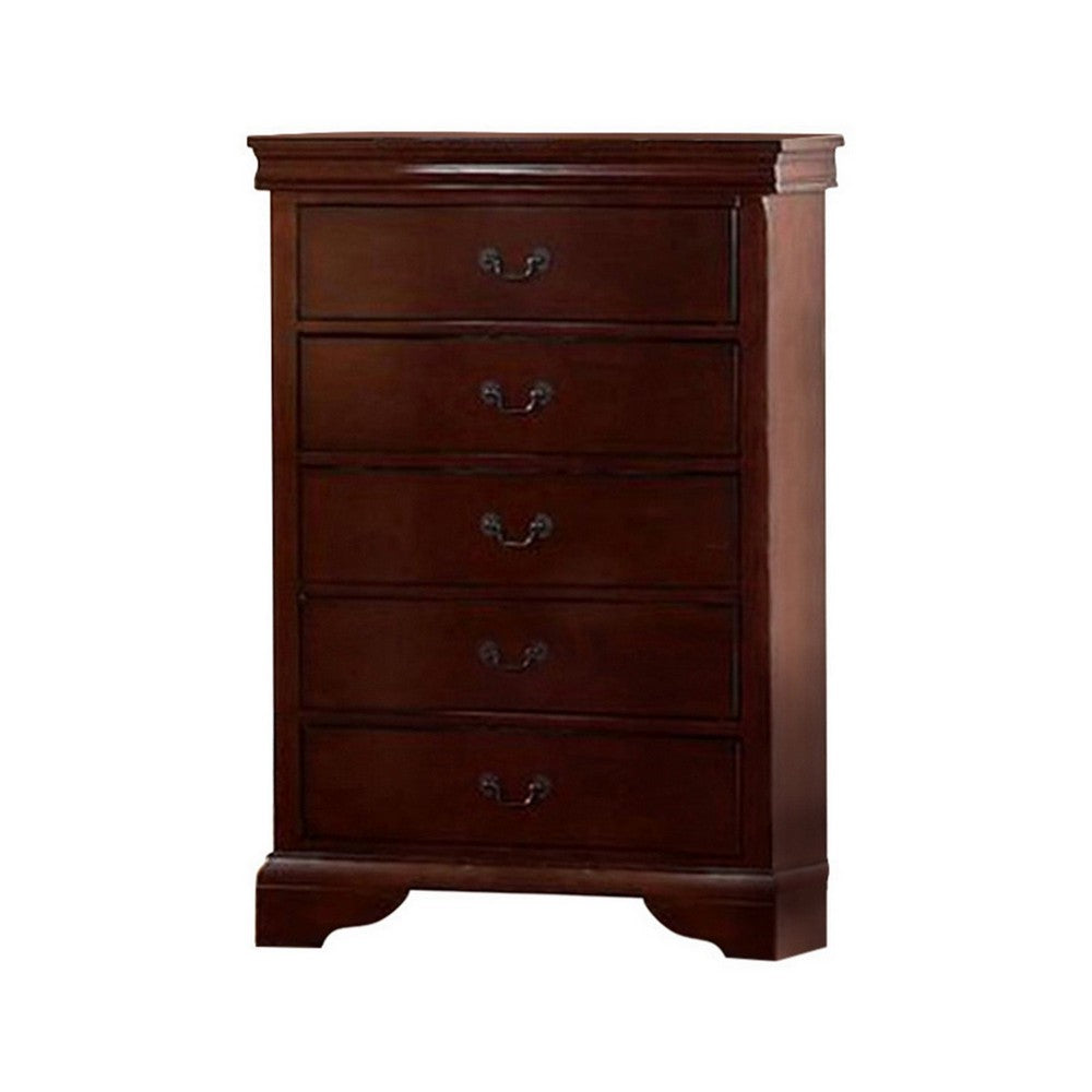 Decorously Functional Pine Wood, Plywood & Birch Veneer Chest, Cherry - PDX-F4738