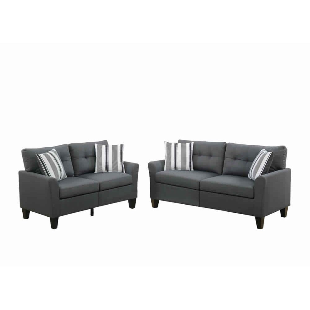 Glossy Polyfiber 2 Piece Sofa Set In Charcoal Gray - PDX-F6533