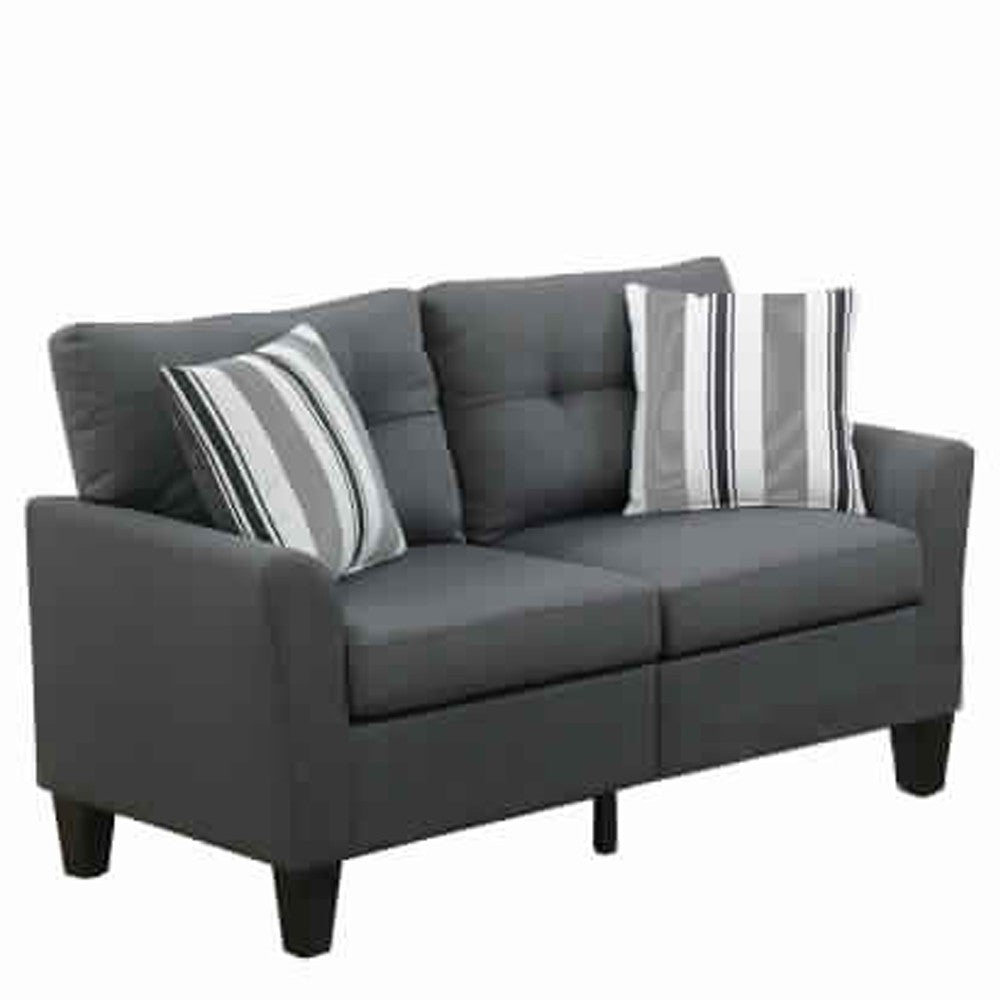 Glossy Polyfiber 2 Piece Sofa Set In Charcoal Gray - PDX-F6533