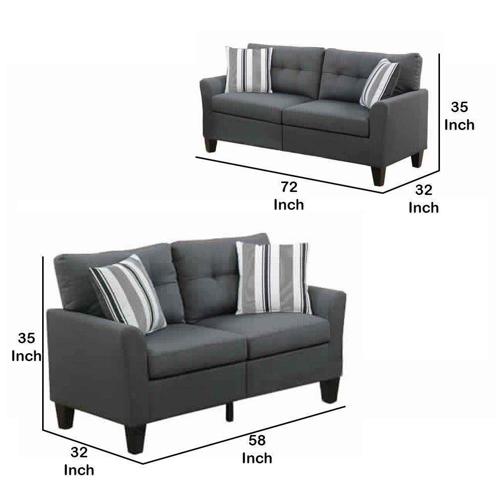 Glossy Polyfiber 2 Piece Sofa Set In Charcoal Gray - PDX-F6533