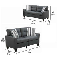 Glossy Polyfiber 2 Piece Sofa Set In Charcoal Gray - PDX-F6533