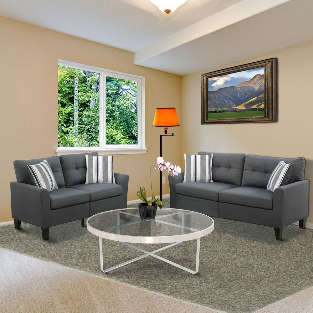 Glossy Polyfiber 2 Piece Sofa Set In Charcoal Gray - PDX-F6533